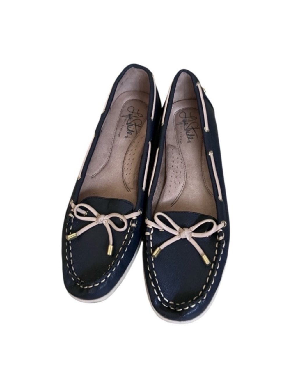 Life Stride Navy and Beige Moccasin Loafers